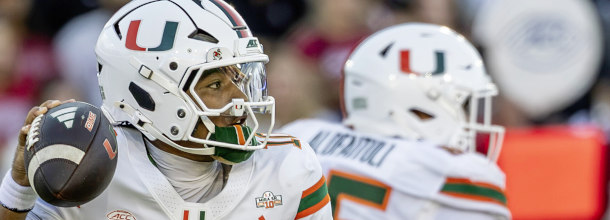 Miami Hurricanes QB Mensah in action in an NCAAF game