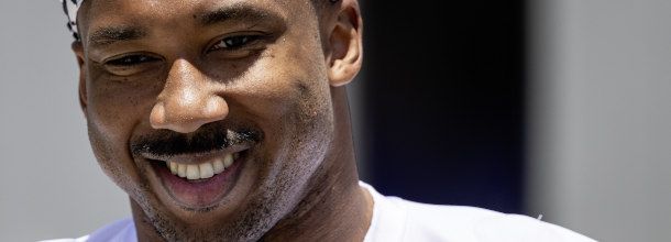 Los Angeles Rams DE Myles Garrett smiles in the off-season