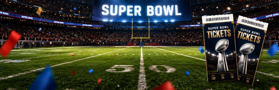 Super Bowl tickets and a football field