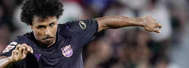 Barcelona soccer star Karim Adeyemi in action in LaLiga