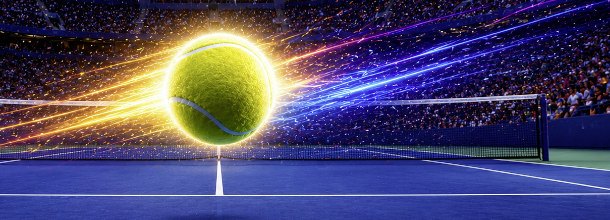 Ein Tennisball und ein Platz bei den US Open Grand Slam-Turnier